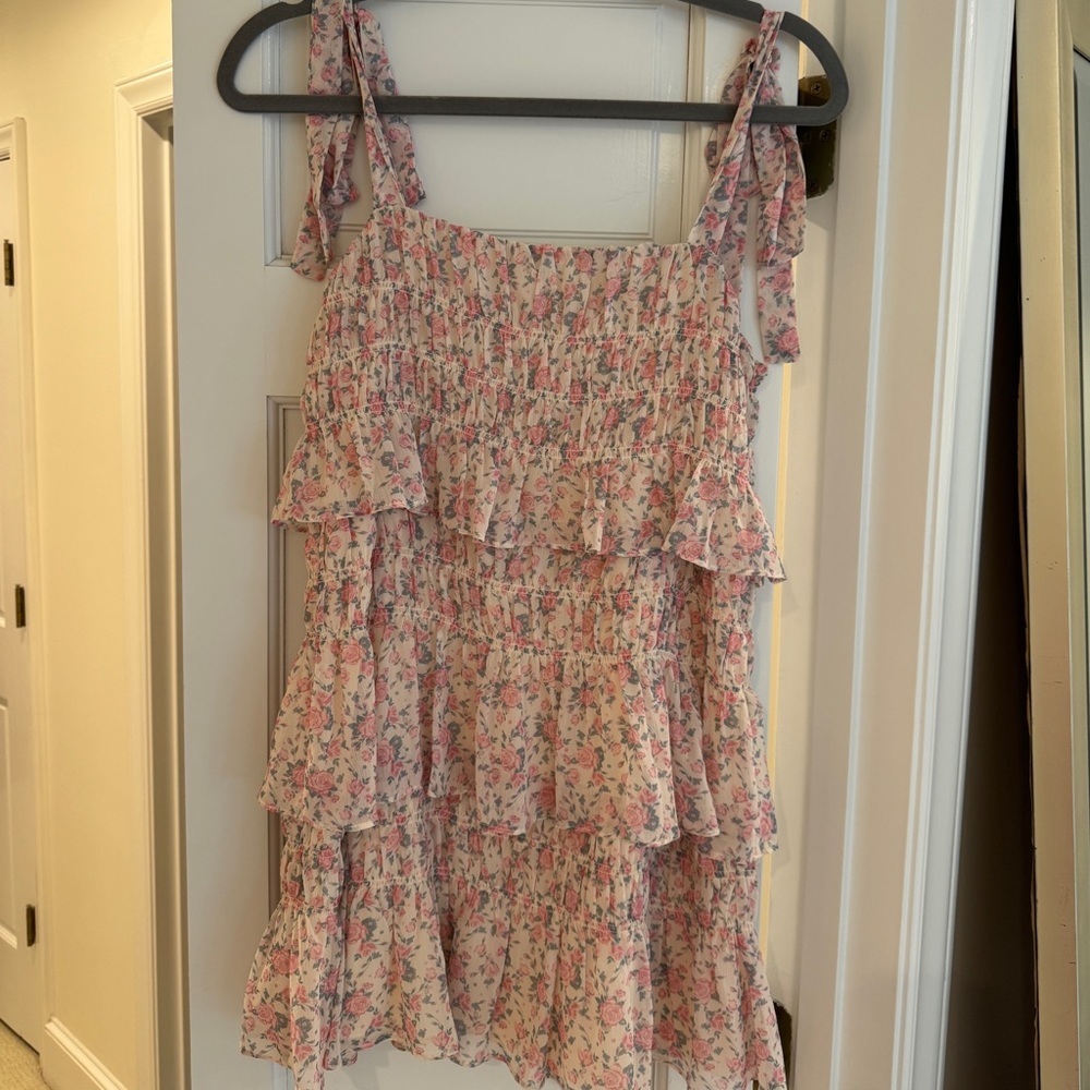 Tularosa Pink Floral Ruffle Dress